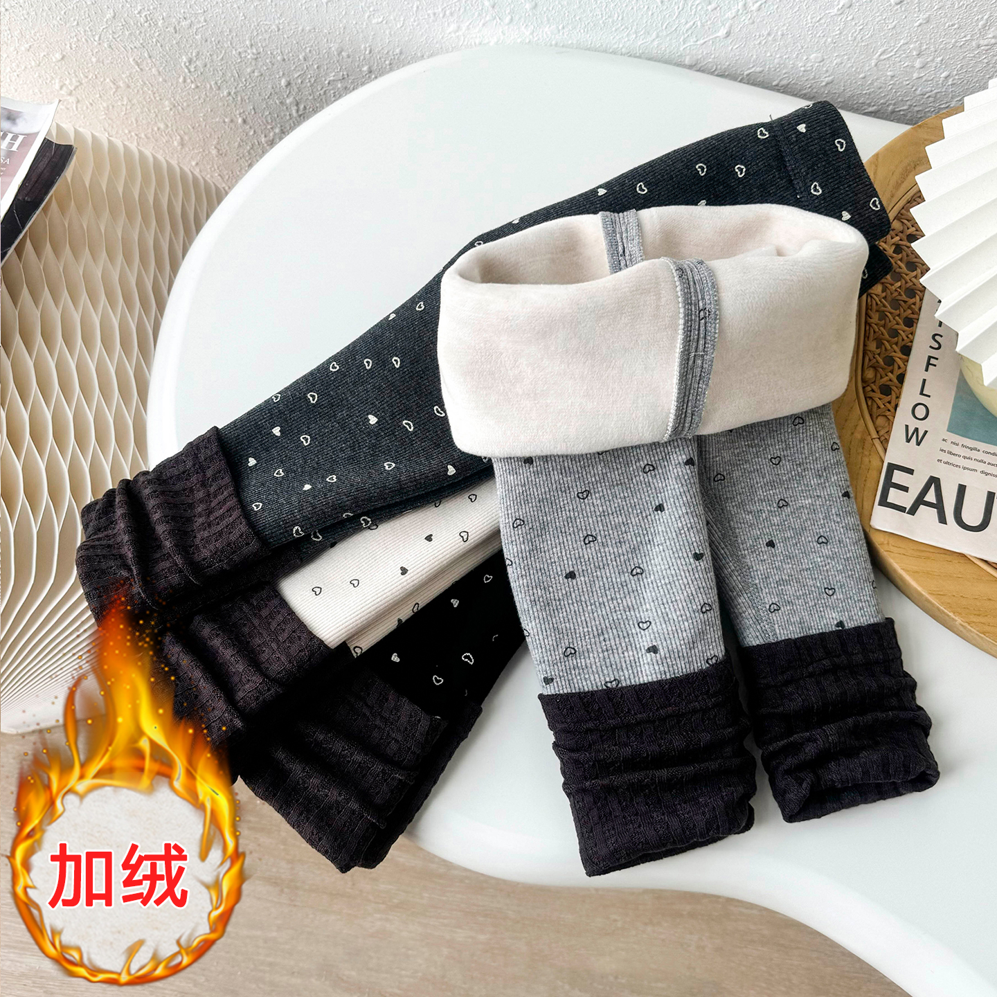 无骨女童加绒打底裤秋冬季韩版宝宝加厚一体绒外穿长裤保暖裤子 - 图1