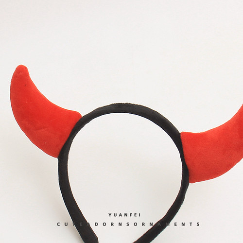 牛掰了～可爱红色牛角发箍万圣节搞怪恶魔角头饰派对装扮拍照发卡 - 图1