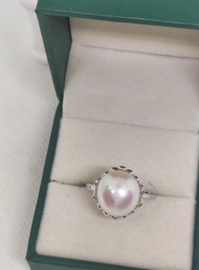 天然淡水珍珠戒指椭圆馒头极光镜面11.5mm纯银开口戒素圈节日礼物