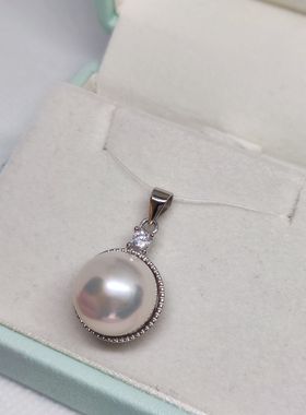 天然淡水强光炫彩大珍珠吊坠正圆13mm通体纯银底托节日礼物近无瑕