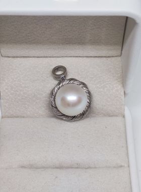 淡水真珍珠吊坠正圆强光镜面12mm纯银花托正面无瑕侧极微一点瑕礼