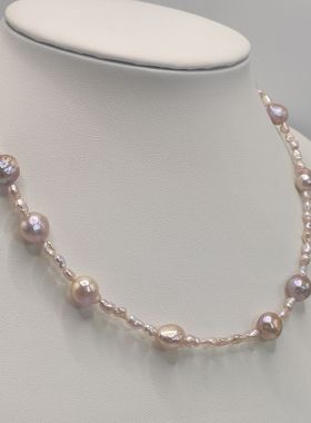 糖果皱巴粉紫珍珠满天星项链天然淡水珍珠巴洛克时尚个性青春礼盒