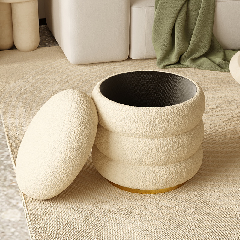 北欧化妆凳家用梳妆台凳子网红奶油风现代客厅轻奢简约美甲矮圆凳 - 图2