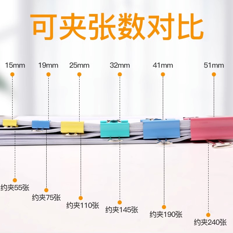 得力彩色长尾夹混合装燕尾夹票夹多功能大号小号金属铁夹整理文件试卷凤尾鱼尾蝴蝶强力书夹固定文具夹子用品-图1