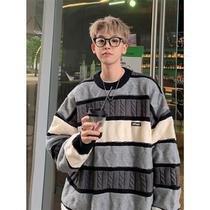 To meritocratic male style American Comeback for the Knitted Sweatshirt Autumn winter Stripes Lazy Wind Superior Easy to Loose Wire Clothes