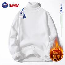 NASA GISS High Collar Sweater Mens Autumn Winter Plus Suede Warm Knit Cardiovert Men Casual Hitch Undershirt White