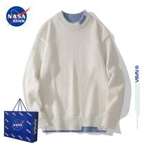NASA REMM sweater mens autumn winter new minimalist lovers Thickening Needle Weaters Brief pure color round collar bottom