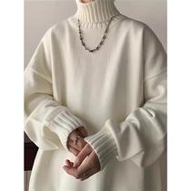 OEMG white high collar sweaters Lazy Senses the mens autumn winter sets The headsweaters oversize The bottom hairy line