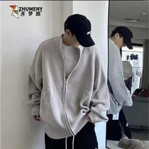 Daydream Yan Han version Trend zipped sweater male collar outside wearing loose pure color knit cardigan high street sweatshirt fall shoulder spring