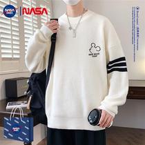WHIM NASA Mens Winter New Stitch Cardiovert Sweater Sweater Male Loose Round Collar Retro Striped High Street Harbor