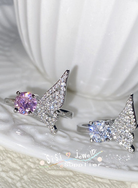 Sisi冷淡风ins轻奢爆闪戒指 小众夸张设计百搭椭圆鸽子蛋钻戒女