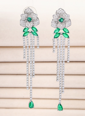 绿色花卉流苏造型套装轻奢小众设计高级感超仙气质百搭时尚项链女