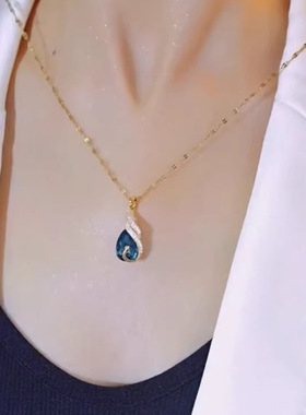 高级感蓝色孔雀水晶项链女2022新款潮气质时尚网红短款锁骨链颈链
