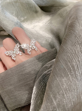 小众设计感轻奢超仙锆石蝴蝶开口食指戒指ins潮网红冷淡风指环女