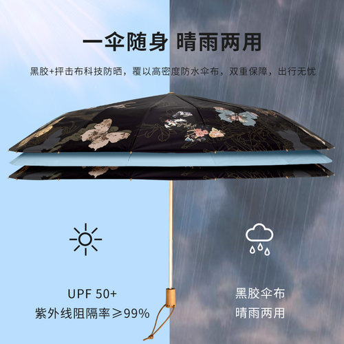 安珀新款中式双层16骨防晒太阳伞晴雨两用女防紫外线加大号遮阳伞-图3