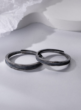 ins风个性冷淡风饰品s925纯银复古深渊情侣戒指潮款男女对戒指环