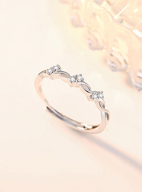 S925纯银情侣戒指交织轻奢时尚爱的缠绵小众设计男女开口对戒礼物