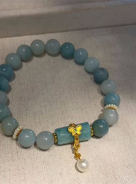 石手链天然石新中式盐源水蜜桃串珠手饰品新品小清新手串