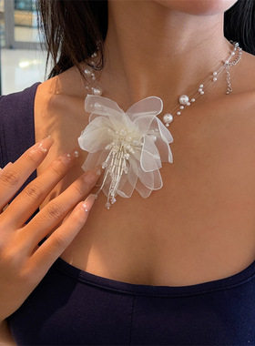 东大门辣妹白色花朵项链颈链choker颈带项圈轻奢小众高级锁骨链