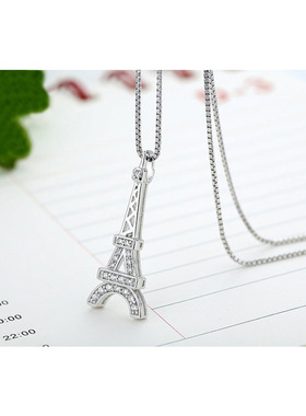 s925纯银饰品欧美巴黎埃菲尔铁塔吊坠女创意永恒之爱项链