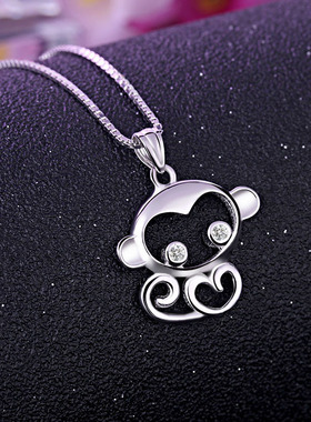 S925纯银饰品创意卡通生肖猴子吊坠节日礼物女萌萌猴项链