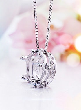 S925纯银项链女款时尚吊坠日韩公主皇冠韩国锁骨链饰品礼物