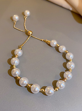 韩国简约冷淡风珍珠手链女可调节流苏气质百搭时尚手串手饰品