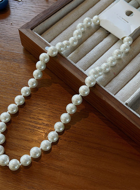 高级感法式复古白色贝珠项链韩版女时髦气质锁骨链INS风轻奢饰品