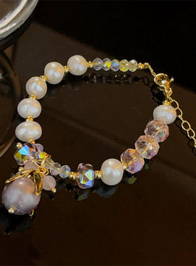 重工紫色贵妃珠手链设计感异形时尚淡水珠水晶手串配饰品