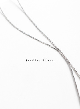 925纯银盒子链个性简约女款百搭配饰盒子项链时尚锁骨链饰品