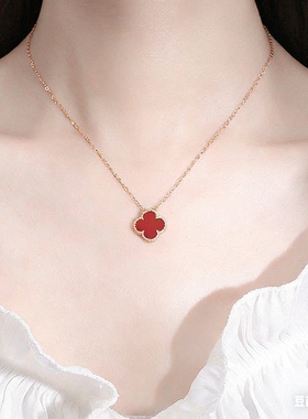 S925银经典四叶草项链女玛瑙