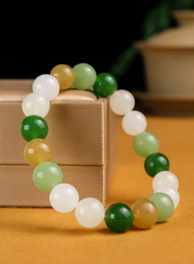 天然圆珠手链多色玉珠子手饰10mm
