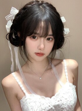 甜美芭蕾风白色蝴蝶结飘带发夹女可爱双马尾鸭嘴夹发卡头饰发饰女