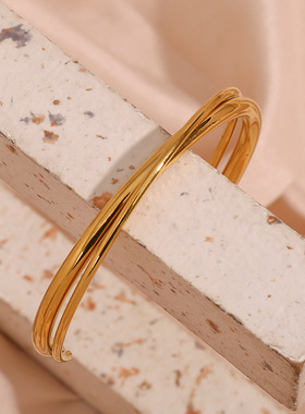 英国george melis欧美ins时尚简约气质手环镀18k金双层交叉开口