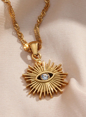 英国george melis欧美流行恶魔之眼项坠水波链镂空放射镶钻眼睛