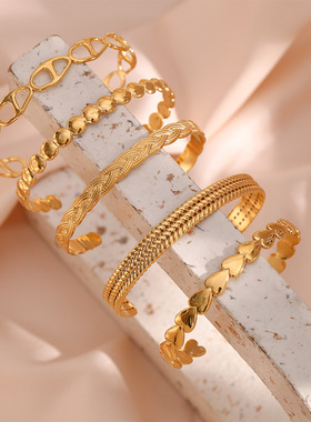 英国george melis欧美ins时尚简约钛钢手饰可调节开口纹路麻花