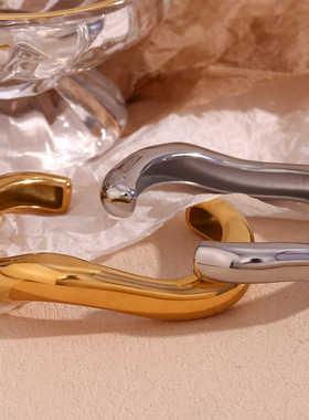 英国george melis欧美简约小众气质手饰镀18k不规则液态波浪开口