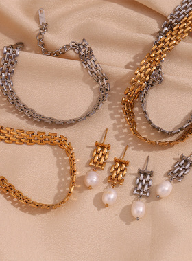 英国george melis欧美时尚新款小众设计耳饰镀18k金手工编织表带