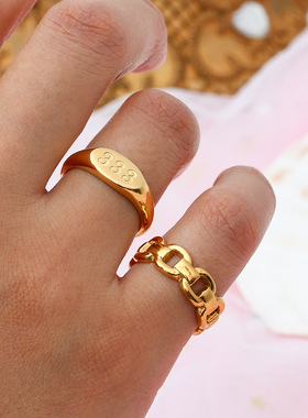 英国george melis欧美ins时尚个性简约指环镀18k椭圆数字333金色