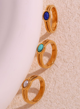 英国george melis欧美时尚气质简约指环镀18k金横条纹石戒指女