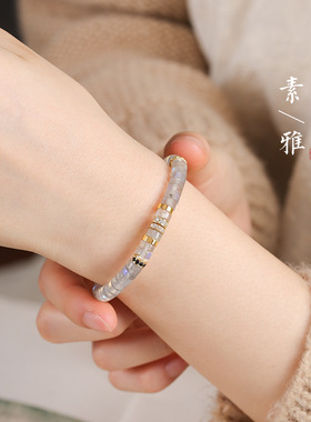 日系设计师topwhit浪漫灰月光石手链女款拉长石直切药片珠手串