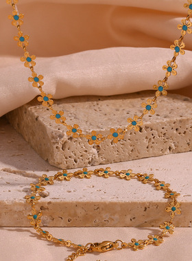 英国george melis欧美时尚个性复古手链套装镀18k蓝色滴油小花