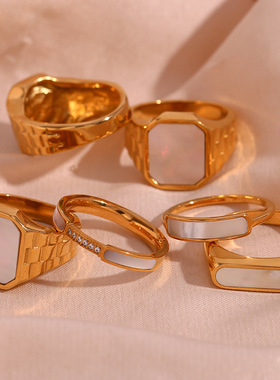 英国george melis欧美ins风简约轻奢钛钢指环多款设计贝壳戒指