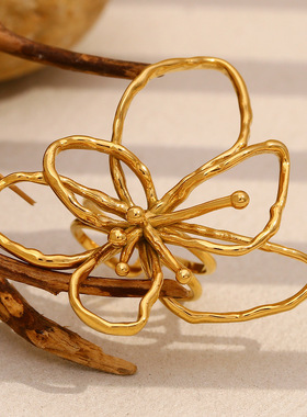 英国george melis欧美时尚简约个性手饰镀18k金线条花朵开口戒指