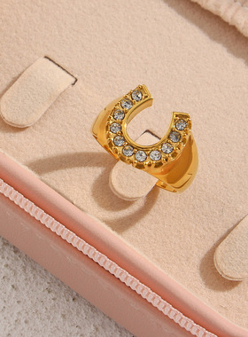 英国george melis欧美时尚气质轻奢指环镀18k金色u型镶锆戒指