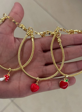 英国george melis草莓樱桃时尚感手链吊坠彩色滴油保色水果系列