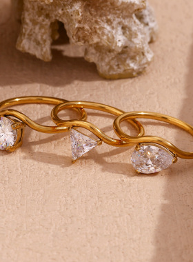 英国george melis欧美ins时尚轻奢波形戒圈金色锆石戒指镀18k