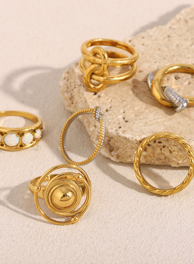 英国george melis欧美个性复古镀18k金澳宝麻花大小环螺丝钉打结