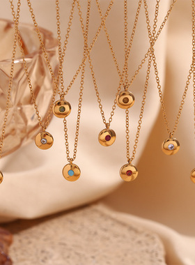 英国george melis欧美经典简约小众项坠镀18k金12月份诞生石圆牌