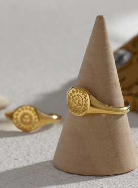 英国george melis欧美电镀18k星月花纹戒指简约复古风女戒指